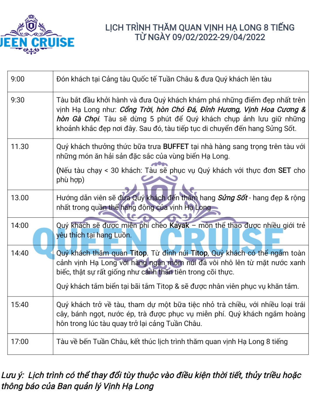 Lịch trình Du thuyền 5 sao thăm vịnh Hạ Long đi trong ngày